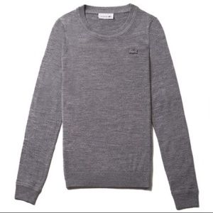 Grey / gray Lacoste very lightweight 100% Merino wool crewneck sweater